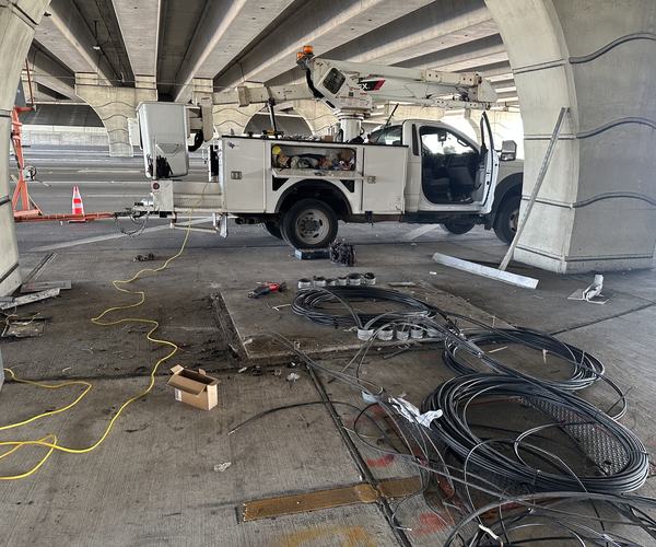 Cable work under an overpass