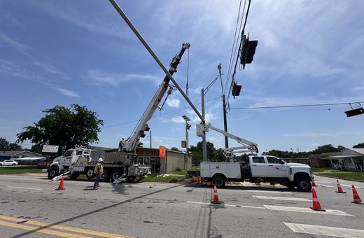 Pole replacement with crane and bucket truck