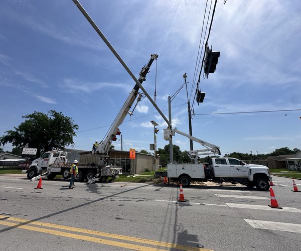 Pole replacement with crane and bucket truck